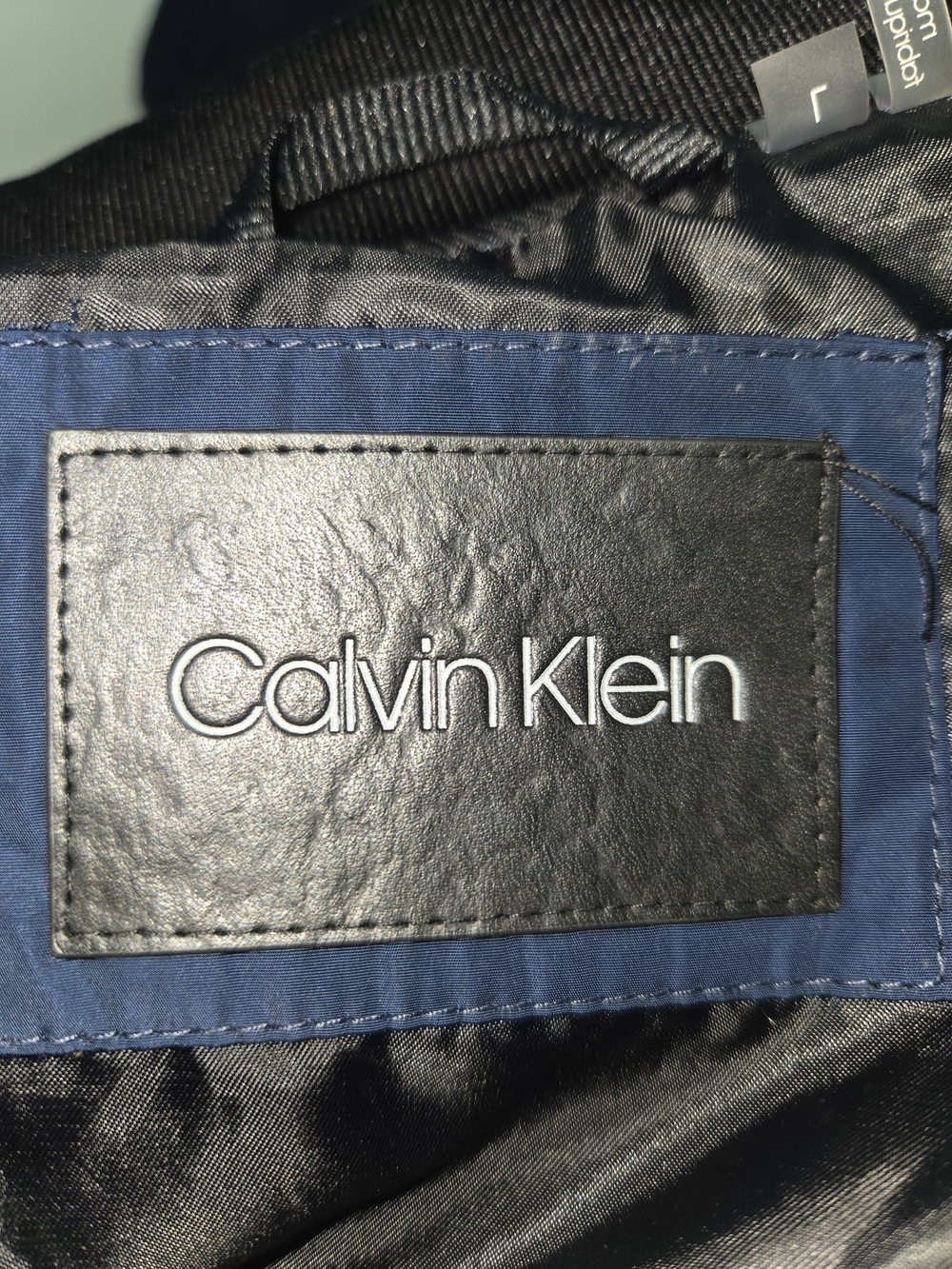 Calvin Klein Navy Quilted Bomber Jacket M, Mens Zip Baseball Coat Outerwear L - Picture 8 of 11